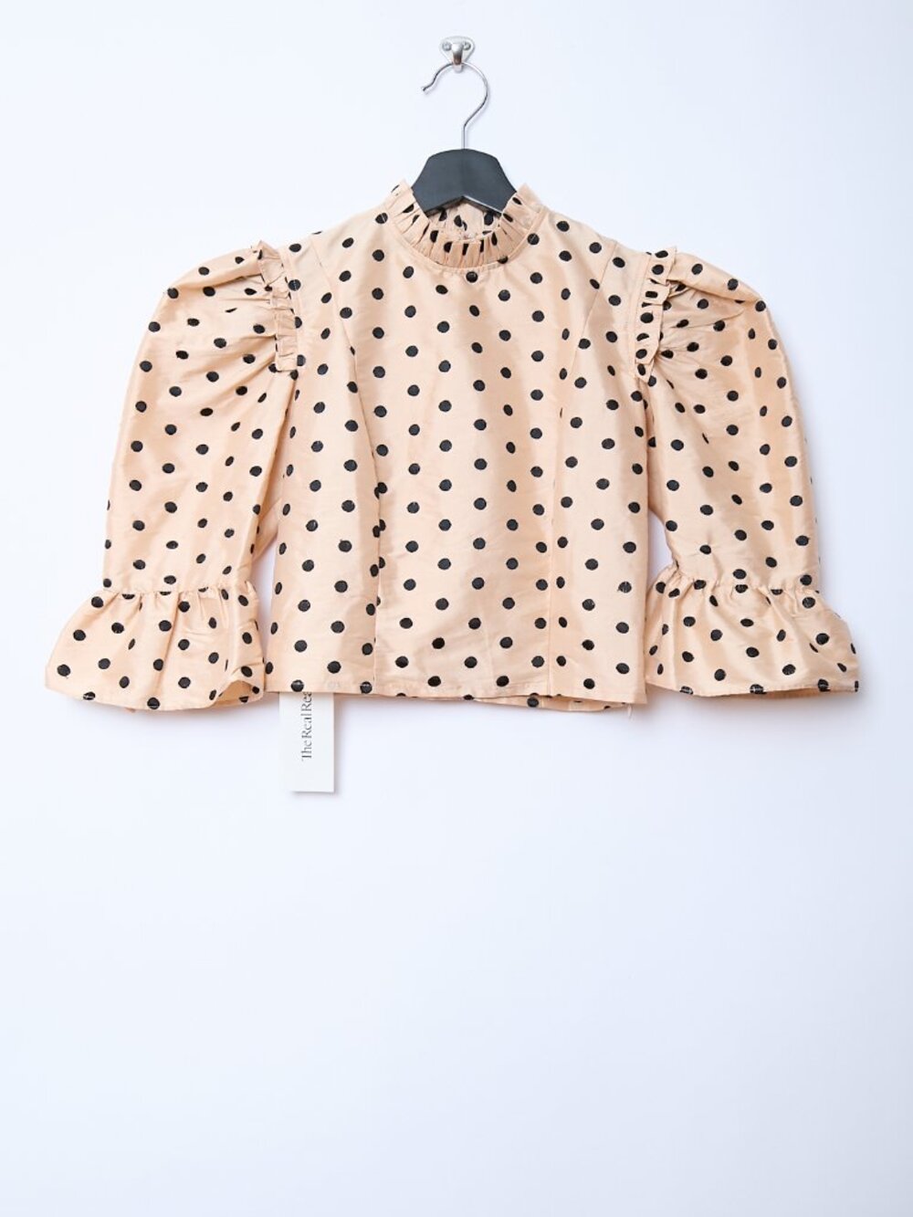 Batsheva 100% Silk Victorian Prairie Regency Polka Dot Crop Top Peach Beige XS